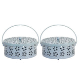 2PCS 14cm Metal Mosquito Coil and Incense Holder with Lid Floral Cutout Design Blue And Black