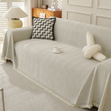 Sofa Throw Blanket with Tassel Edges Vintage Couch Cover for Sofas Chairs Beige