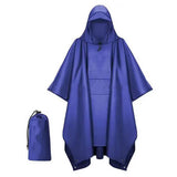 3-in-1 Hooded Rain Poncho for Adult with Pocket, Waterproof Lightweight Blue
