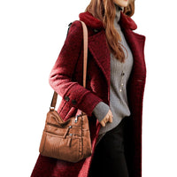 Women Multi Pocket Crossbody Bag Ladies Shoulder Bag PU Leather Mommy Bag Brown