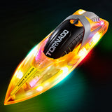 Remote Control Boat Rechargeable with LED Lights for Pool and Lake Orange