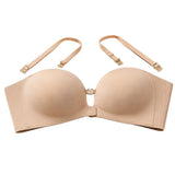 Women Push Up Bra Front Closure Wireless Seamless Convertible Nude