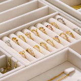 4pcs Stackable Jewelry Organizer Boxes Set for Earrings Rings Necklaces Bracelets Beige
