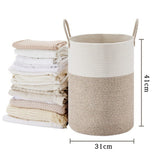 Large Woven Laundry Basket Hamper Rope Storage Bin for Blankets Toys and Clothes White Brown