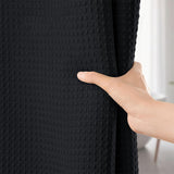 Water Resistant Waffle Shower Curtain with 12 Rustproof Metal Rings Black