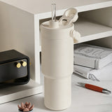 Reusable Insulated Stainless Steel Cup With Straw 735ml Large Capacity For Travel White