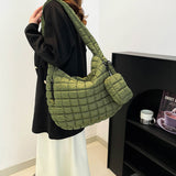Puffer Tote Bag Quilted Puffy Crossbody Carryall Handbag Army Green
