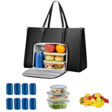 Laptop Tote Bag with Insulated Lunch Compartment PU Briefcase with Lunch Box Pocket Work Bag for Office