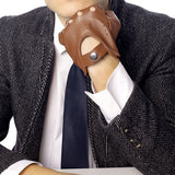 Men's Leather Fingerless Gloves for Motorcycle and Driving Brown