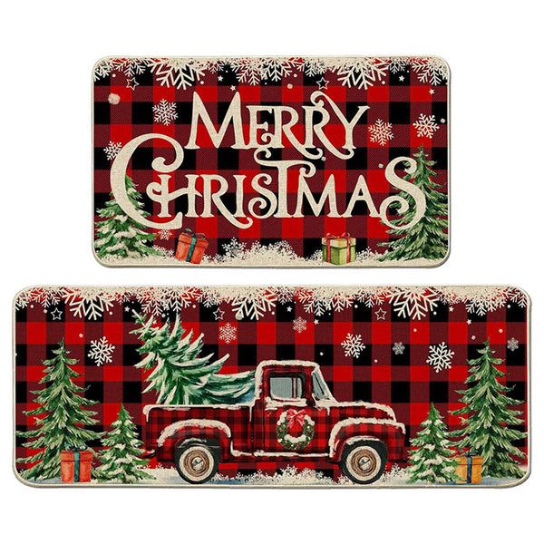 2PCS Christmas Floor Mats Set – Non-Slip Rugs for Kitchen Bathroom Living Room and Doorway Style 2