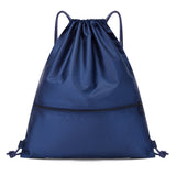 Water-resistant Drawstring Backpack Bag Portable Gym for Outdoor Travel Dark Blue