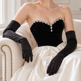 Satin Evening Gloves Long for Women Wedding Party and Cosplay Black