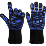 Double Sided Silicone BBQ Gloves Heat Resistant Non Slip Oven Mitts Blue