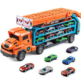 Foldable 3-Layer Car Race Track Toy Set with Carrier Truck and 6 Toy Cars Orange