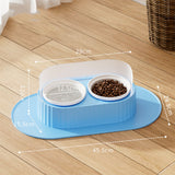 Ceramic Double Bowl Pet Feeding Set with Elevated Stand and Non-Slip Mat Blue