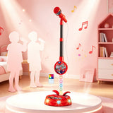 Flashing Light Karaoke Mic with Stand Adjustable for Youngsters Toy Red