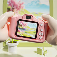 48MP Dual Lens Digital Camera for Kids Selfie Camera with Dinosaur Protective Cover and 32G TF Card Pink