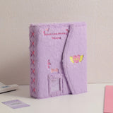A5 Fluffy Embroidered 6-Ring Snap Closure Photo Album with 4-Pocket Pages Purple
