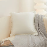 Boho Decorative Throw Pillow Cover with Tassel Trim Farmhouse Fringed Square Cushion Case for Sofa Couch Beige