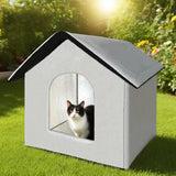 All-Season Outdoor Cat House Self-Warming Shelter for Cats and Small Pets Gray