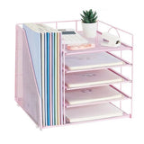 Five Layer Desk File Organizer for Paper and Mail Sorting Pink