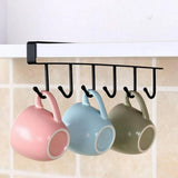 No-Drill Metal Hanging Rack – 6-Hook Organizer for Cabinets & Closets Black