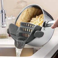 Clip-On Silicone Kitchen Strainer – For Pasta  Noodles  Vegetables  Fruit Gray