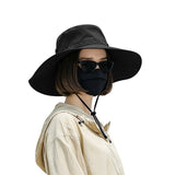 Foldable Wide Brim Outdoor Hat with Wind Strap for Fishing and Hiking Black