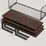 3 PCS Engineered Wood Wall Shelves with Metal Storage Basket Dark Brown