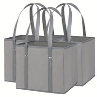 3Pcs Reusable Grocery Bag Non-Woven Shopping Tote Bag with Handles Gray