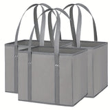 3Pcs Reusable Grocery Bag Non-Woven Shopping Tote Bag with Handles Gray