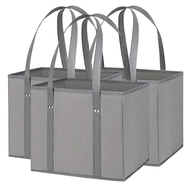 3Pcs Reusable Grocery Bag Non-Woven Shopping Tote Bag with Handles Gray