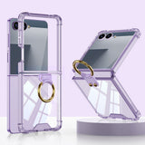 Case and Back Glass Protector Compatible With Samsung Galaxy Z Flip 8 7 with Ring Stand Light Purple