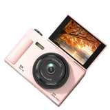 5K Digital Camera with 180-Degree Flip Screen Vlogging Camera with 64GB Card for Beginners Pink