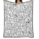 Christmas Coloring Blanket for Adults DIY Black White Line Art Style 2