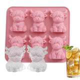 2 PCS 6 Cavity Silicone Highland Cow Ice Cube Molds Pink