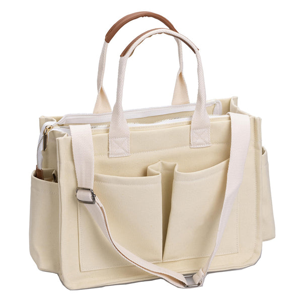 Large Canvas Tote Bag for Women Laptop Work Book Bags Crossbody Handbag Shoulder Travel Gym Bag Beige