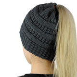 Women's High Bun Ponytail Hat Cable Knit Winter Beanie for Girls Grey