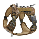 Tactical Dog Harness with Reflective Pet No Pull Adjustable Military Vest for Walking Training Brown