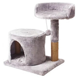 Cat Tree Tower Small with Enclosed Condo Scratching Post Hanging Toy Light Gray
