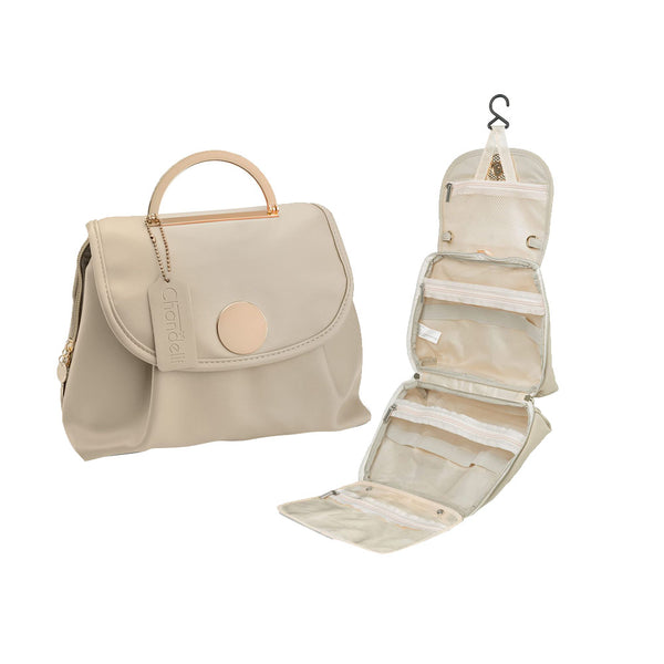 Women Travel Toiletry Bag with Hanging Hook Travel Sling Bag Beige