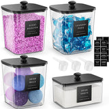 4Pcs Laundry Storage Container with Airtight Wooden Lids For Laundry Room Black