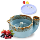 Self-Spinning Berry Washing Bowl Set with Drain Holes and 2 Fruit Forks Gradient Blue