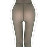 Women Winter Tights Pantyhose Trendy Fake Translucent Warm Stockings High Waisted Fleece Thick Leggings Gray