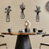 3Pcs Set Metal Flowers Wall Arts Minimalist Wall-Mount Flower Decors for Home Office Black