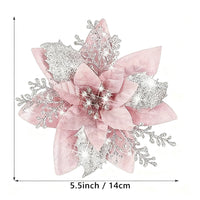 10Pcs Red and Gold Poinsettia Artificial Christmas Flowers – Xmas Tree Ornaments Pink