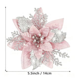 10Pcs Red and Gold Poinsettia Artificial Christmas Flowers – Xmas Tree Ornaments Pink