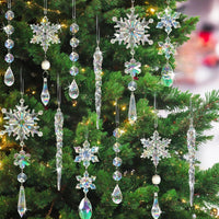 18PCS Hanging Acrylic Snowflake & Icicle Ornaments for Christmas Tree Decor Mixed Color