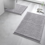 2 PCS Absorbent Bathroom Mat and U Shape Toilet Rug Set Light Grey