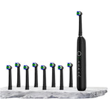 Rotating Electric Toothbrush with 5 Modes 8 Brush Heads for Home Travel Black